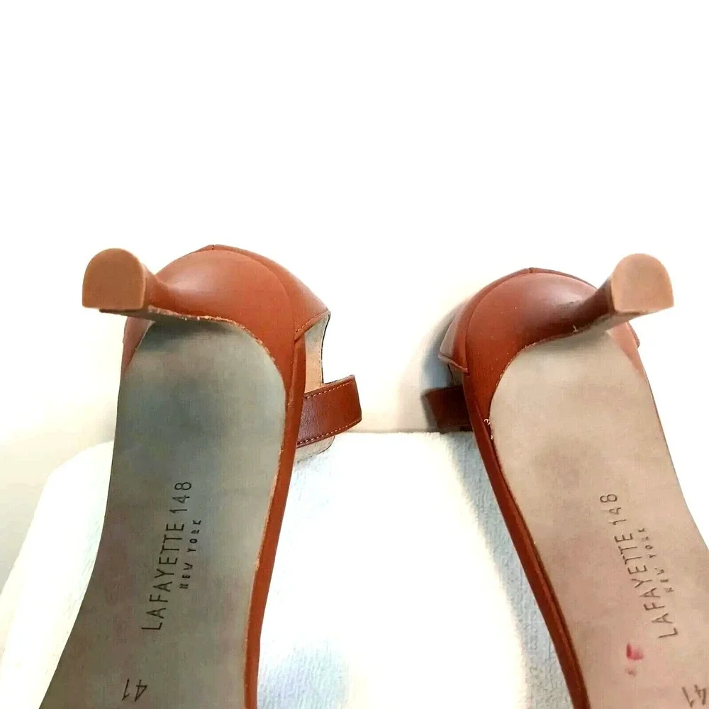 LAFAYETTE 148 Lula Ankle Strap Sandal Heels Brown‎ Sz 41 Luxury Glam retail $450